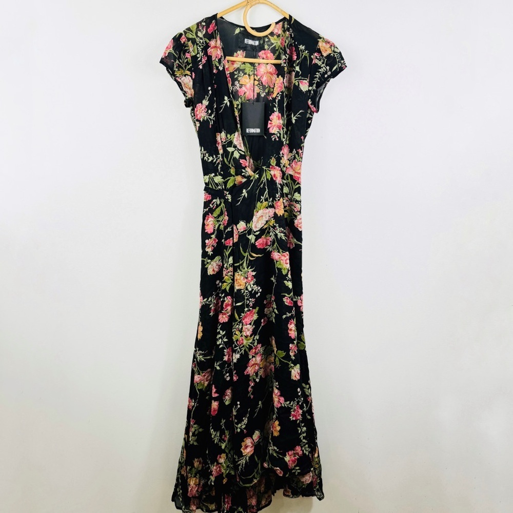 Reformation deep low V-neck floral wrap maxi dress NWT - Picture 3 of 13